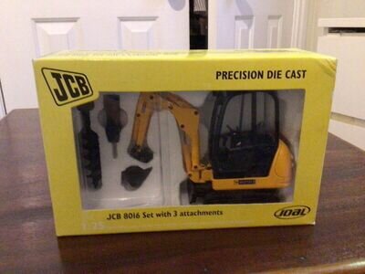 Scale Model Of JCB 8016 Mini Excavator With 3 Attachments - New